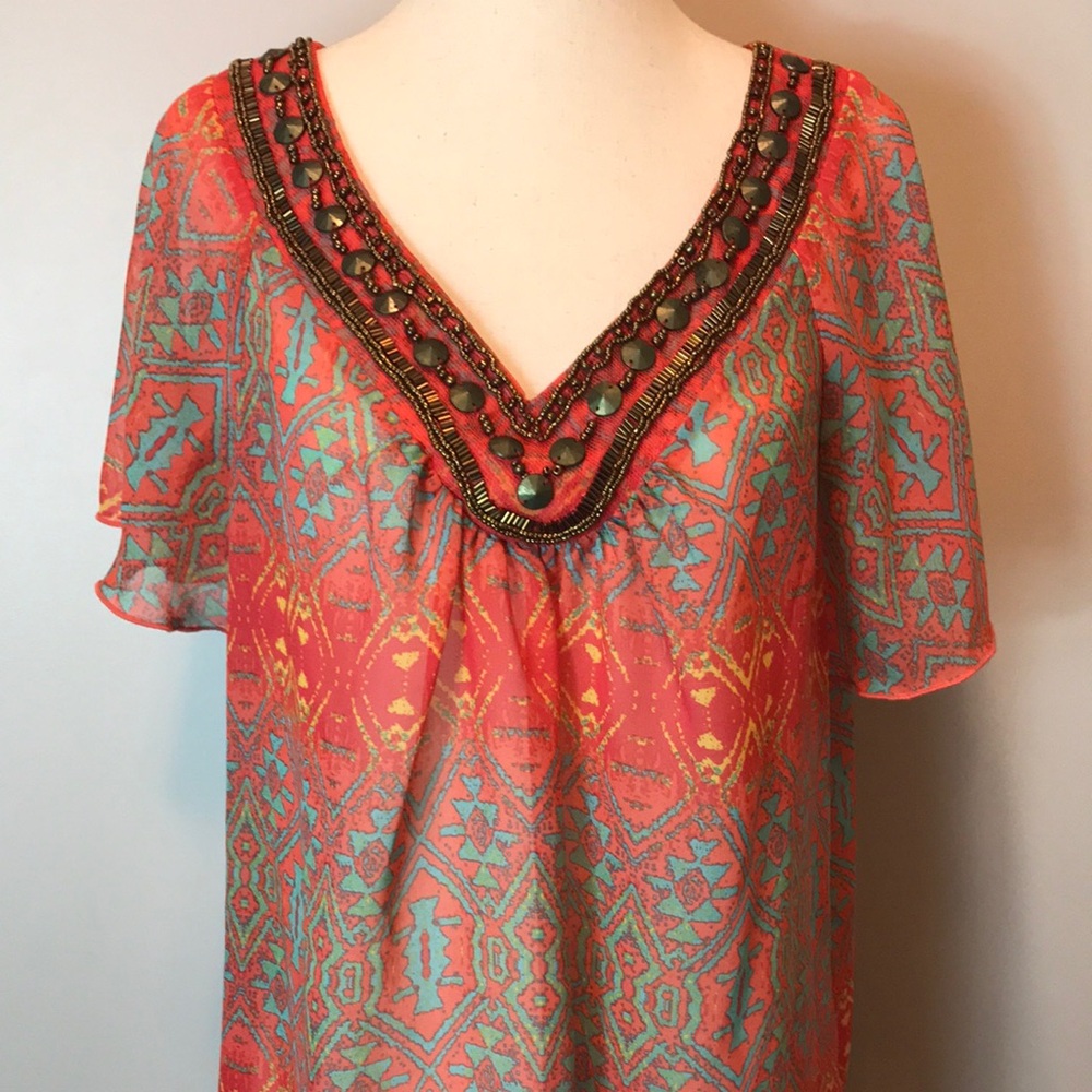 Lovely Aztec Print Flutter Sleeve Top